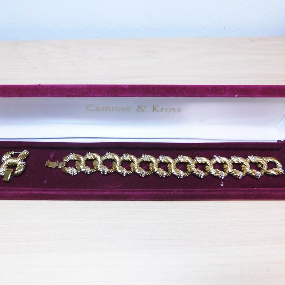 Camrose & Kross Textured Gold Tone Loop Bracelet With Swarovski Crystals - Picture 5 of 9